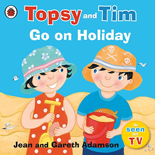 Children's book cover: Topsy and Tim playing on a sandy beach.
