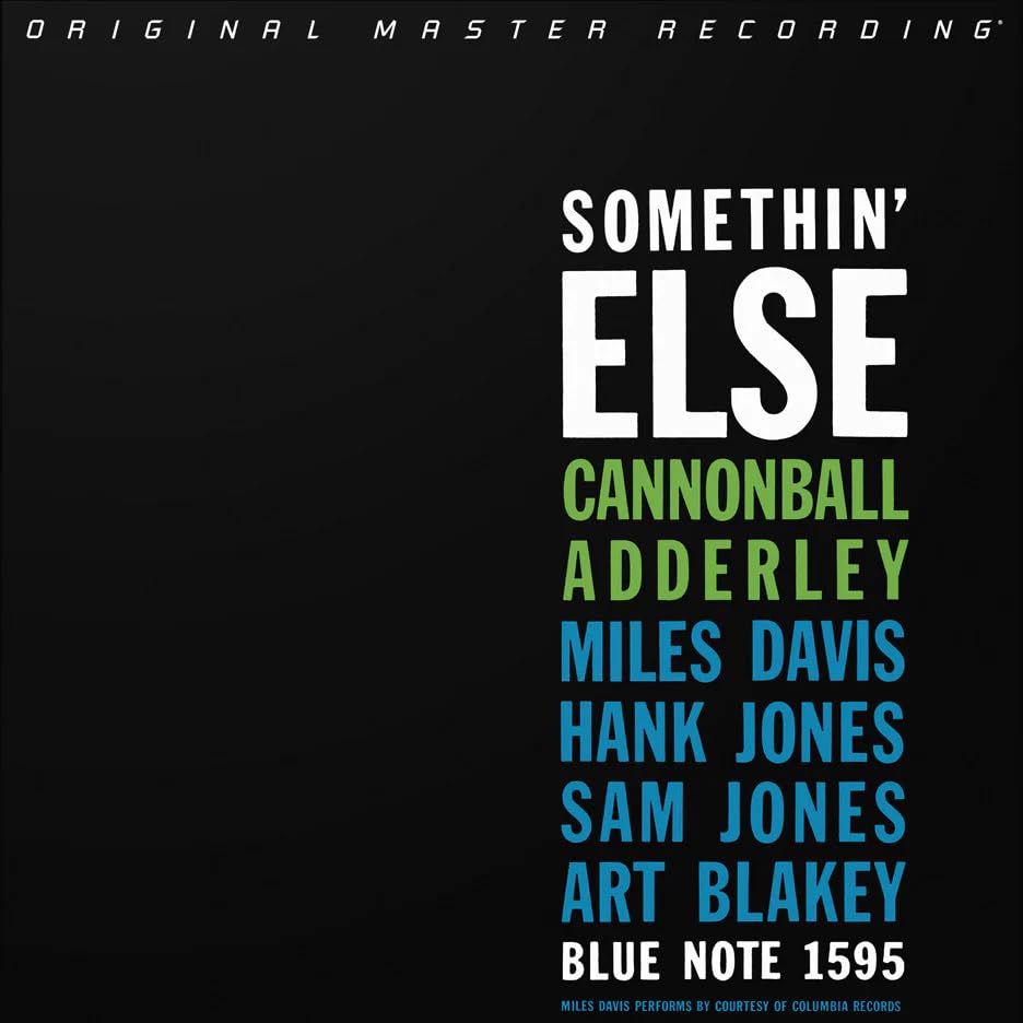 AlbumL-shaped text on black background for Somethin' Else album by Cannonball Adderley.