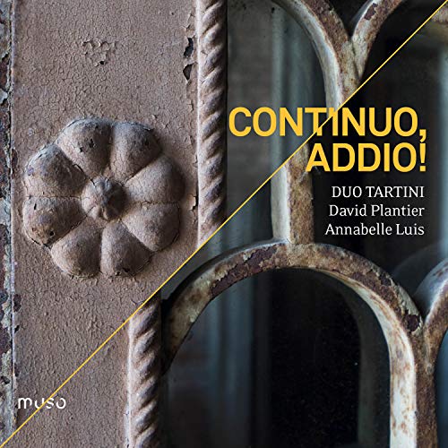 "Album cover featuring a rusty, ornate metal door with 'CONTINUO, ADDIO!' in yellow text."