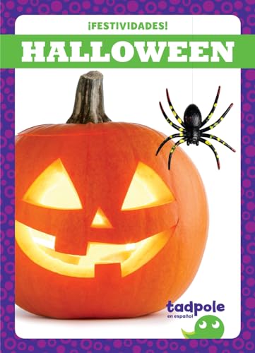 Jack-o'-lantern with a spider, book cover titled "Halloween" in Spanish.