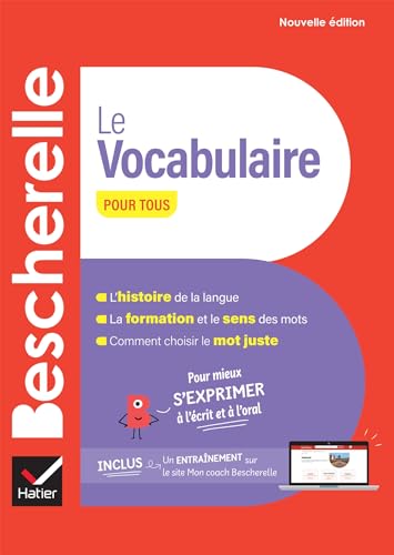 Red and white French vocabulary book cover, "Bescherelle - Le Vocabulaire pour tous".