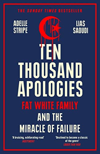 Book cover: "Ten Thousand Apologies" by Adelle Stripe, with red and blue design.