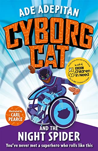 Book cover: cyborg cat in a wheelchair, with robotic details.