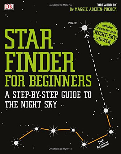 "Book cover with 'Star Finder for Beginners' title, constellation graphics, and a night-sky viewer sticker."