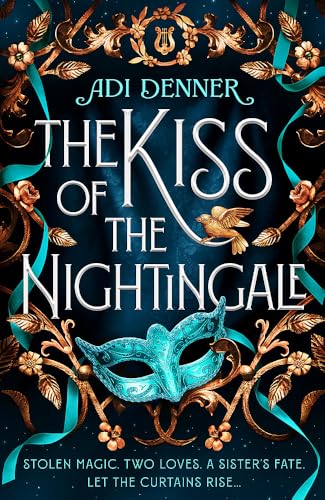 Book cover: ornate gold frame, teal mask, and a small bird.