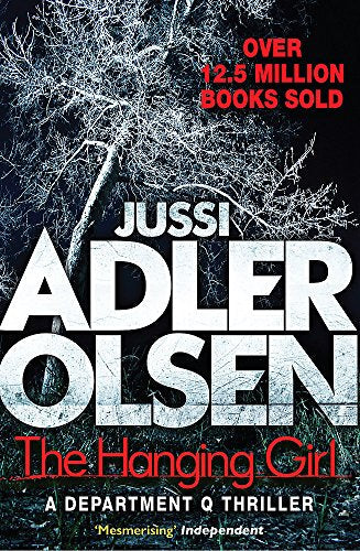 Book cover: "The Hanging Girl" by Jussi Adler-Olsen, with bare trees.