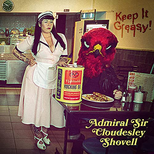 CD cover: waitress, bird costume, and oil can in a diner setting.