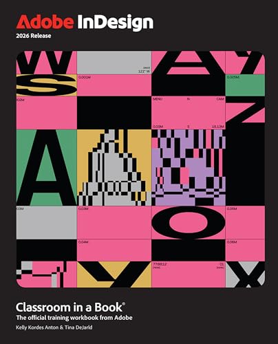 Book cover for Adobe InDesign 2026 Release featuring a colorful grid of abstract graphic elements.
