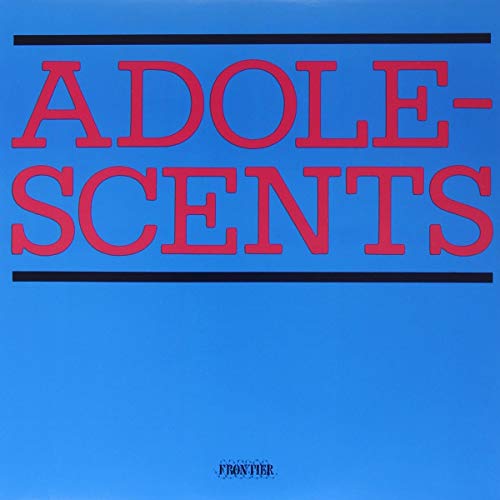 Blue album cover with large red text reading "ADOLESCENTS" and "Frontier" label.