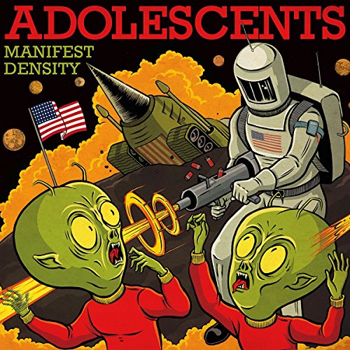 CD cover: Retro illustration of space exploration and alien encounter.
