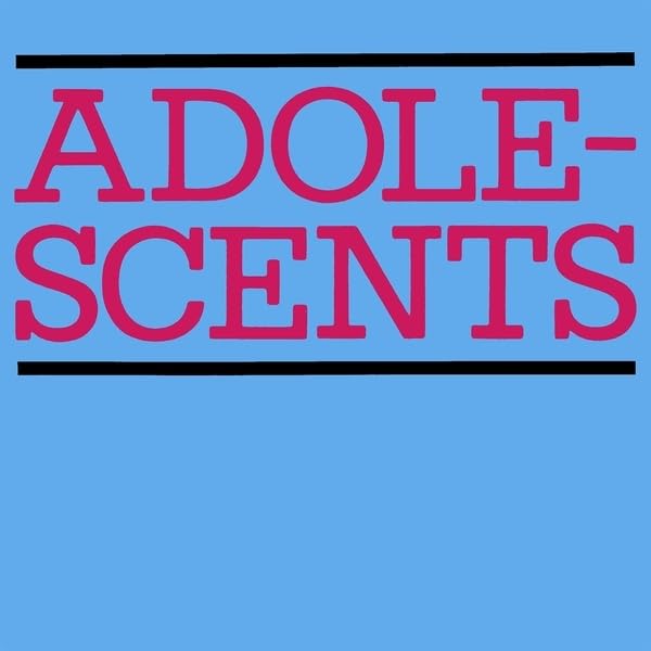 Blue background with the band name "Adolescents" in red lettering.
