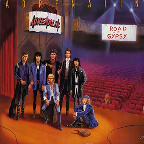 1980s rock band Adrenalin album cover, "Road of the Gypsy," in a theater.