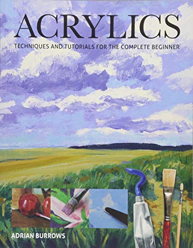 Book cover with acrylic landscape painting, brushes, and color swatches.