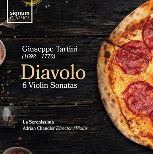 CD cover for Tartini’s “Diavolo” violin sonatas with pizza imagery.