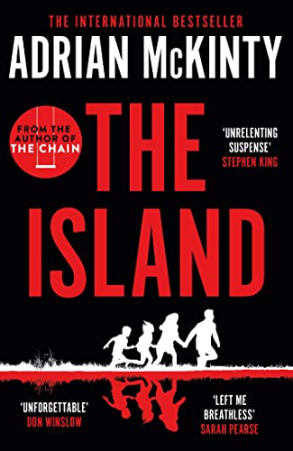 Book cover for "The Island" by Adrian McKinty, with silhouetted figures.