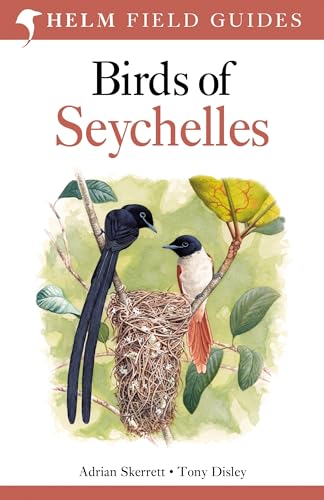 Book cover: “Birds of Seychelles” featuring two colorful birds and a nest.