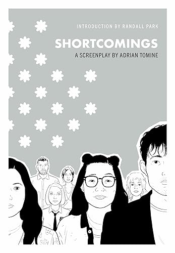 Black and white cover of “Shortcomings” screenplay with illustrated figures.