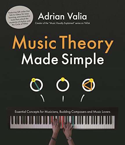 Book cover titled Music Theory Made Simple with hands playing a piano keyboard below.