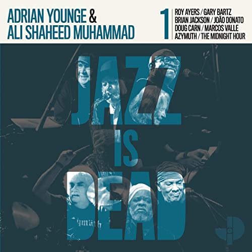 “Jazz Is Dead” CD cover featuring musicians in blue and black tones.