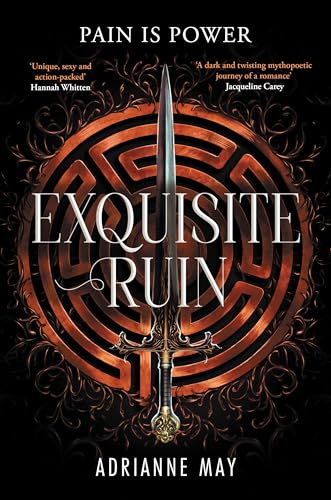 Book cover: labyrinth design with a sword and title “Exquisite Ruin”.