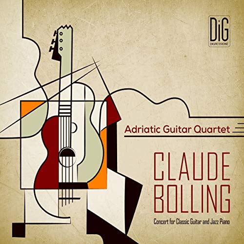 CD cover: abstract guitar and piano design, Adriatic Guitar Quartet, Claude Bolling.