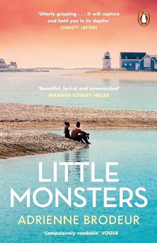Book cover: couple seated on rocks by the sea, lighthouse in distance.