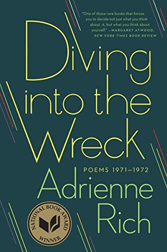 Book cover for “Diving into the Wreck” by Adrienne Rich, teal background.