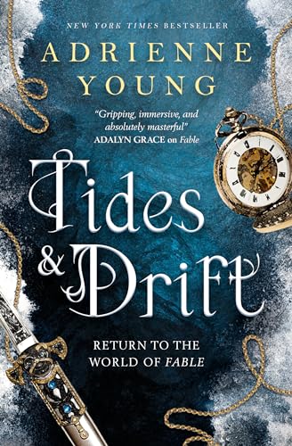 Book cover for “Tides & Drift” with ornate clock, sword, and chains.