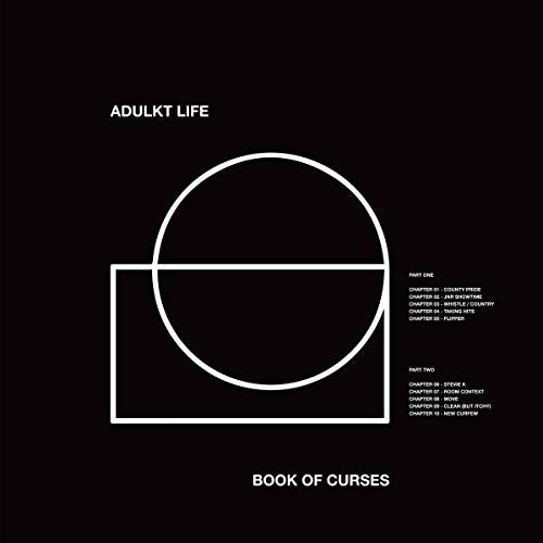 White vinyl record sleeve with black text and simple graphic design, displaying tracklist.