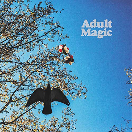 Album cover: blue sky, tree branches, bird, and colorful balloons.