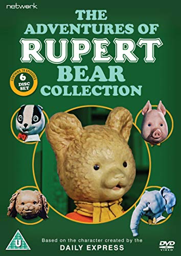 "Green DVD cover featuring Rupert Bear and friends, with title 'The Adventures of Rupert Bear Collection'."