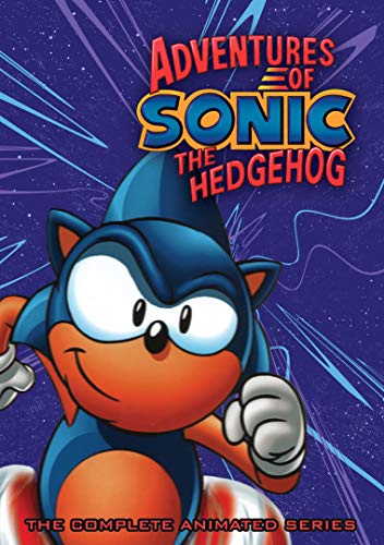 "Cartoon DVD cover featuring blue hedgehog character with orange belly and white gloves."