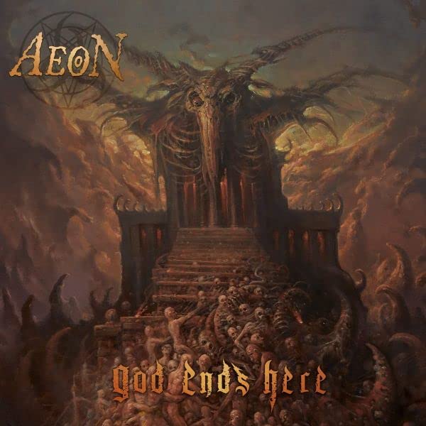 Dark fantasy album cover featuring a monstrous figure and stairs of bodies.