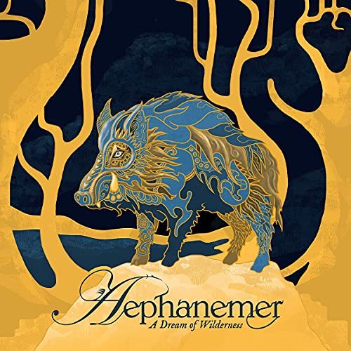 CD cover: blue boar illustration with gold branches on yellow background.