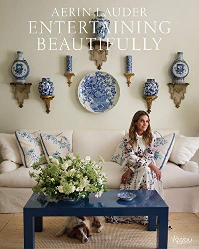 Book cover: woman with blue and white décor, titled "Entertaining Beautifully".