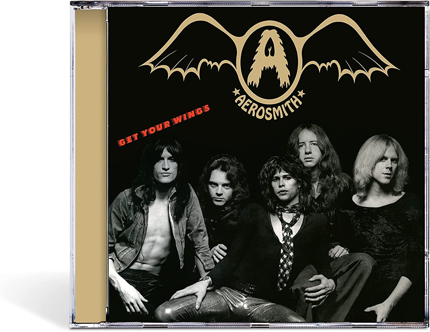 Aerosmith “Get Your Wings” CD case with band photo and winged logo.