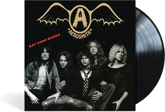 Aerosmith’s “Get Your Wings” vinyl record cover with band photo.