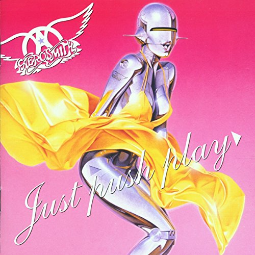 Aerosmith’s “Just Push Play” CD cover featuring a robotic figure in yellow fabric.