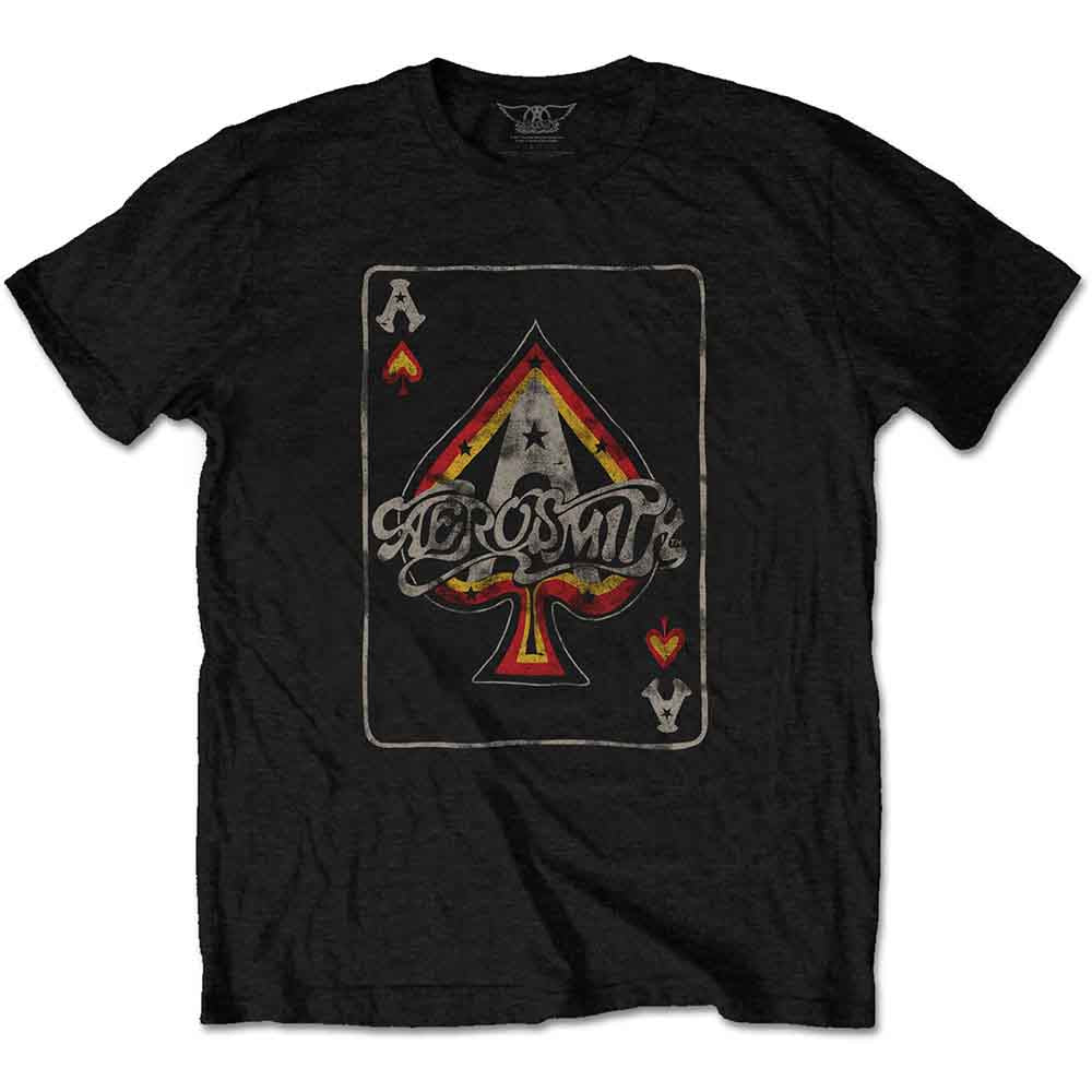 Black Aerosmith t-shirt with a distressed Ace of Spades graphic.