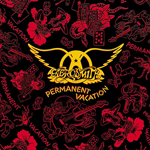 Aerosmith “Permanent Vacation” CD cover with red and yellow imagery on black.
