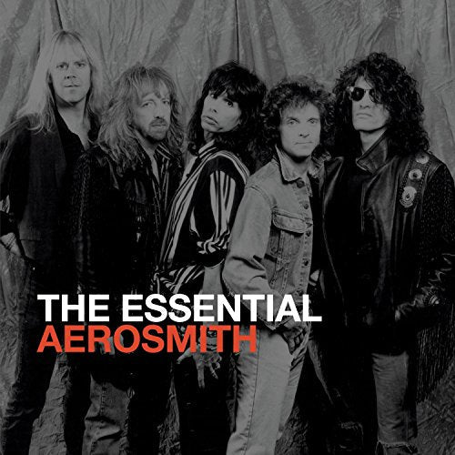 Aerosmith band portrait with album title "The Essential Aerosmith" overlayed.