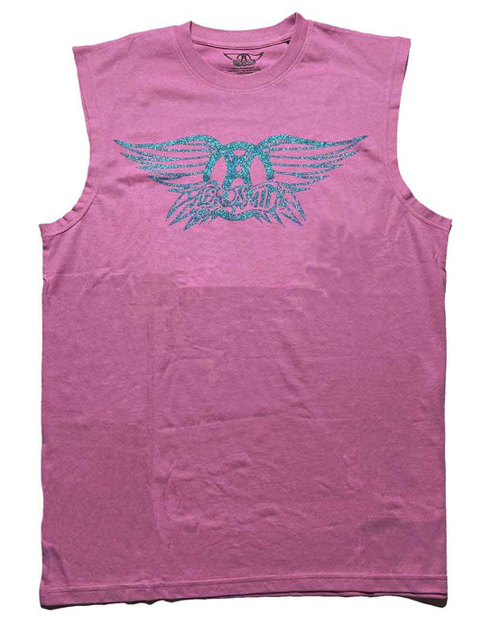 Black Aerosmith logo t-shirt with a glitter print design on a sleeveless vest top.