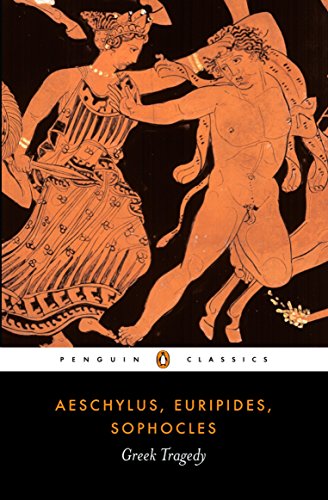 Red-figure pottery illustration on cover of "Greek Tragedy" book.