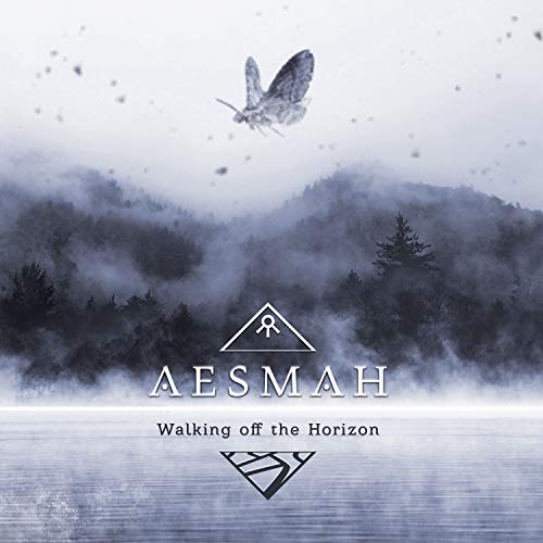 A moth flies above a misty forest and lake with Aesmah album text overlaid.