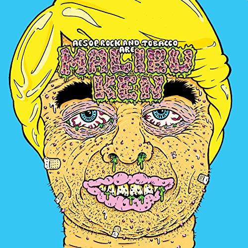 CD cover: distorted face with blonde hair, blue background, and green slime.