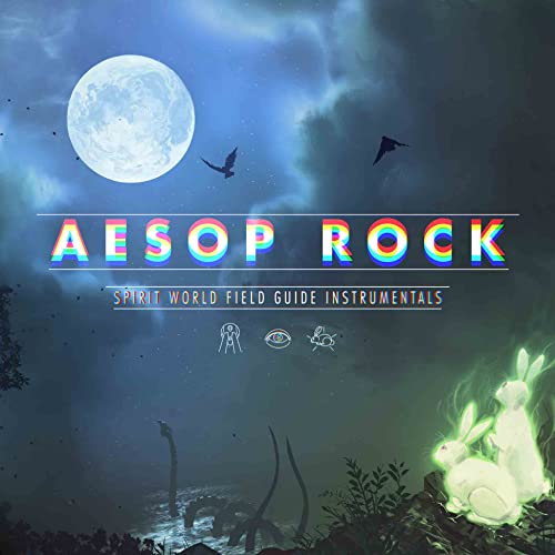 Album cover for Aesop Rock’s “Spirit World Field Guide Instrumentals” with surreal imagery.