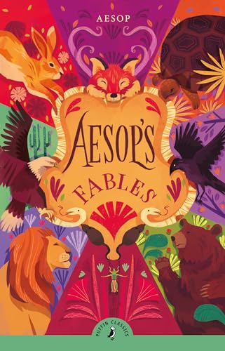 Book cover of Aesop's Fables featuring colorful illustrations of various animals including a fox.