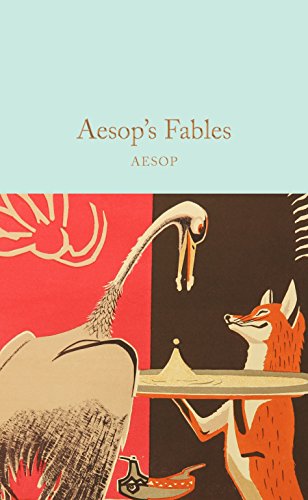 Book cover of Aesop’s Fables featuring a crane and a fox.