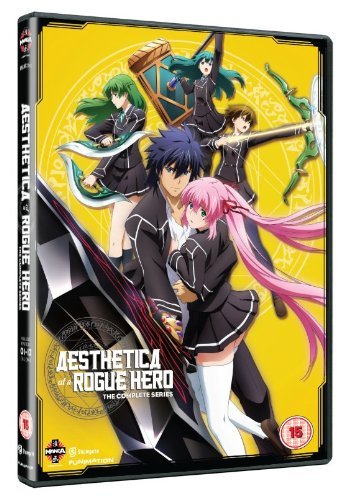 Anime characters with weapons on a yellow background, Aesthetica of a Rogue Hero DVD cover.