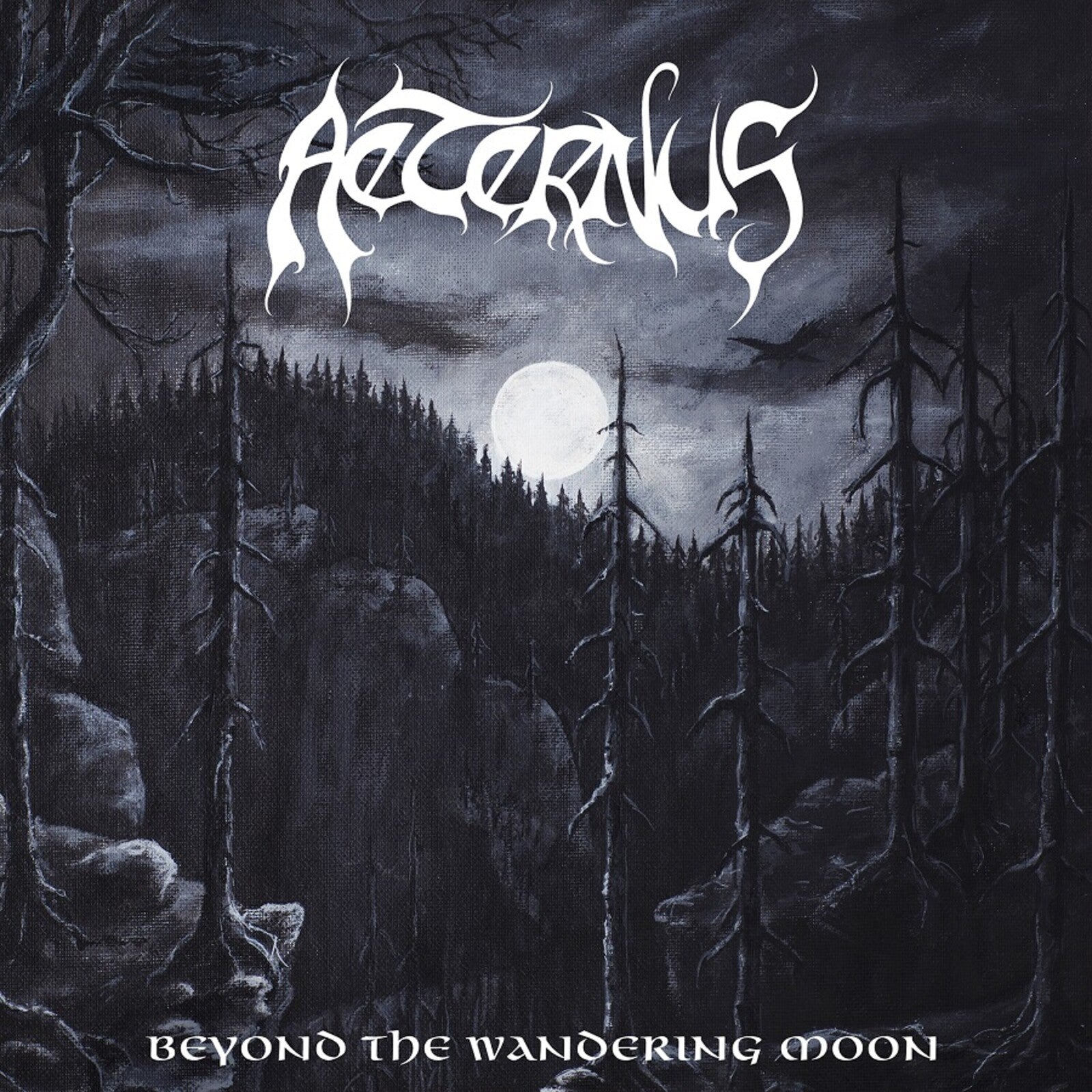 Album cover for Aeternus, featuring a dark forest and full moon.